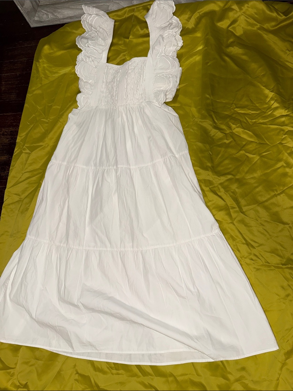 White Ruffle Strap Maxi Dress with Smocked Bodice